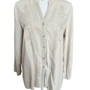 White Stag Cream Button Down Shirt with Embroidery